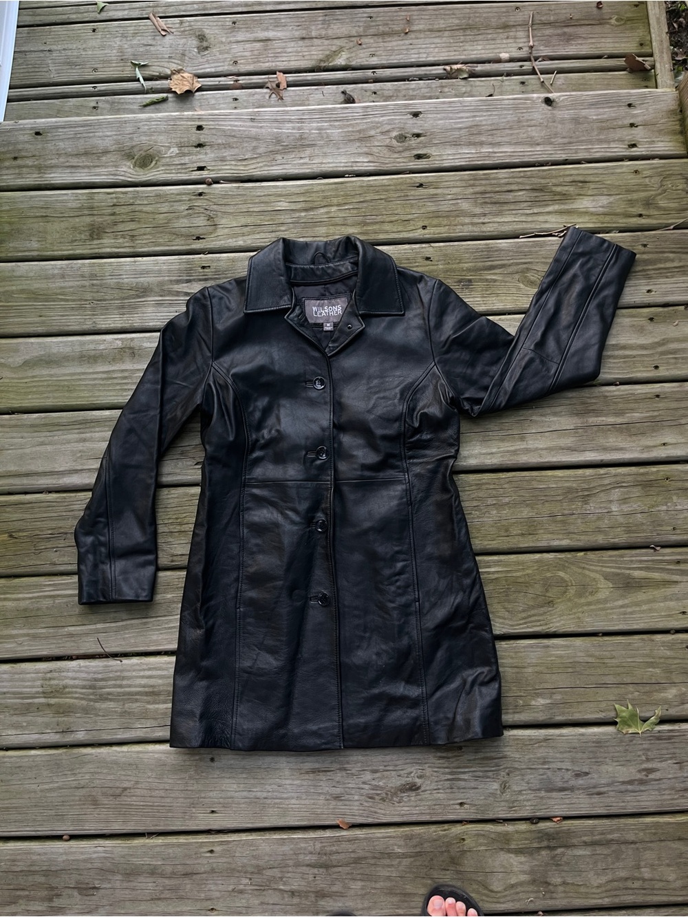 Wilson Black Leather Button-Front Coat